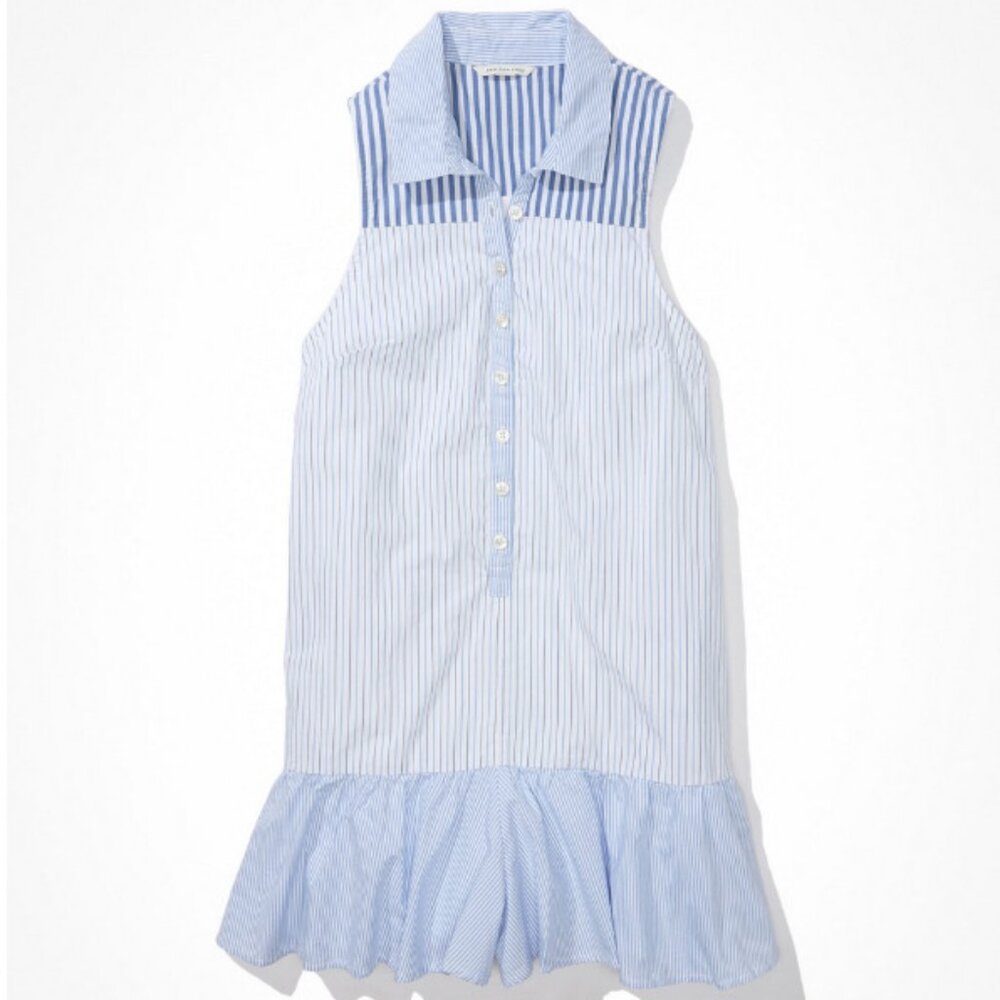 American Eagle Polo Romper Striped Shirt Dress S